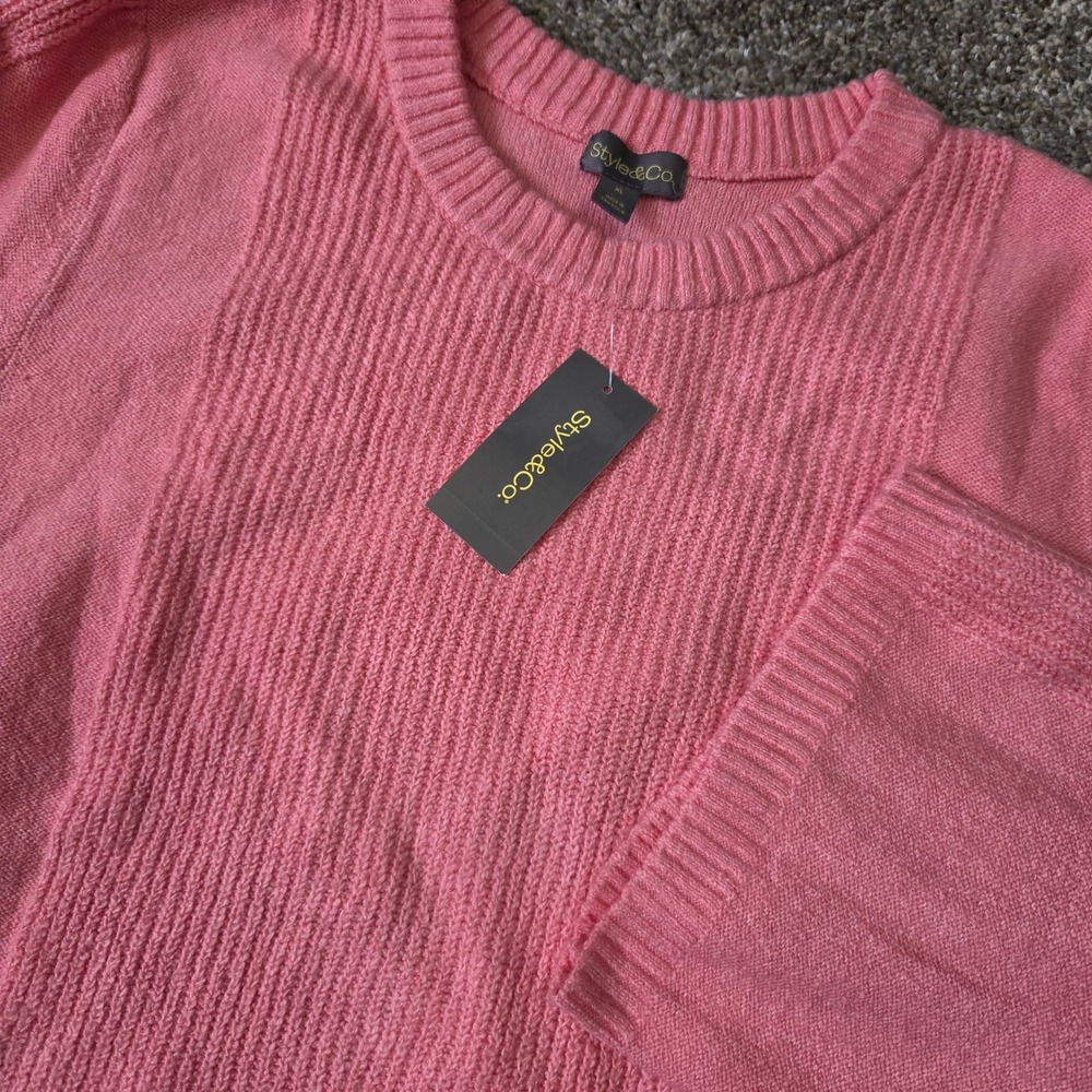 Style & Co Womens XL Pink Ribbed Knit Crewneck Pullover Sweater Long Sleeve